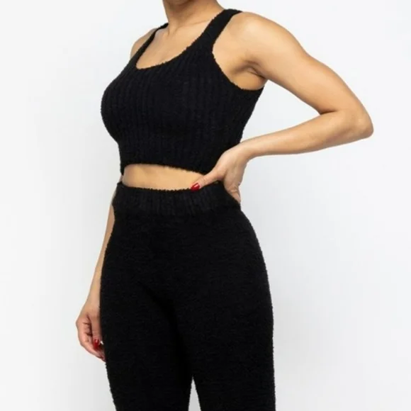 3PC Soft Sweater feel Teddy Bear set Long sleeve cardigan cropped tank leggings - Picture 4 of 5